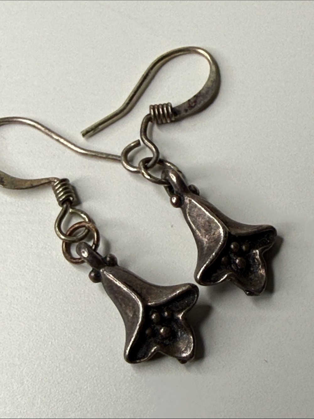 Vintage pewter Floral Drop Earrings - Silver tone fairycore